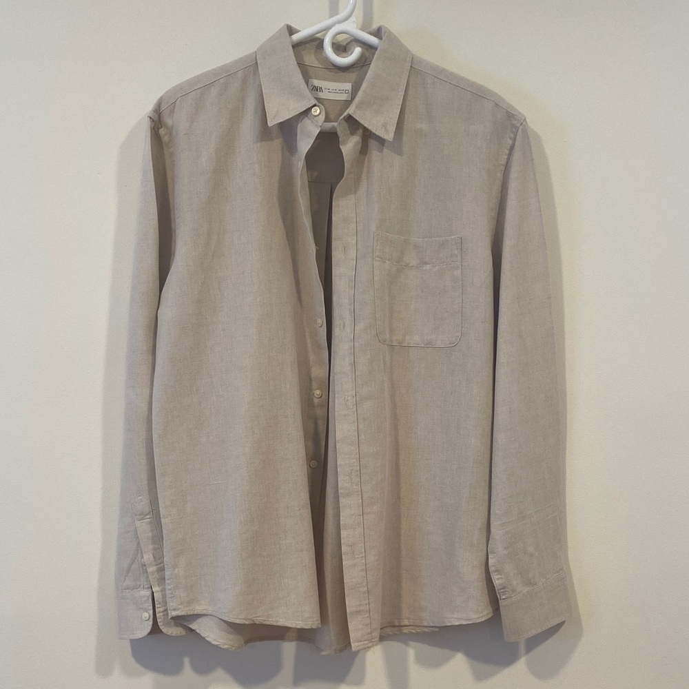 Zara Light Tan Linen Shirt